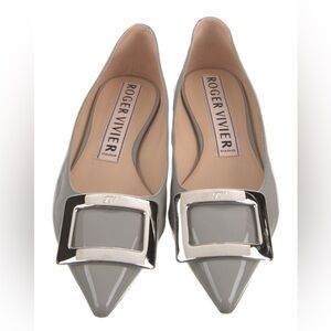 Roger Vivier Silver Buckle Gray Flats